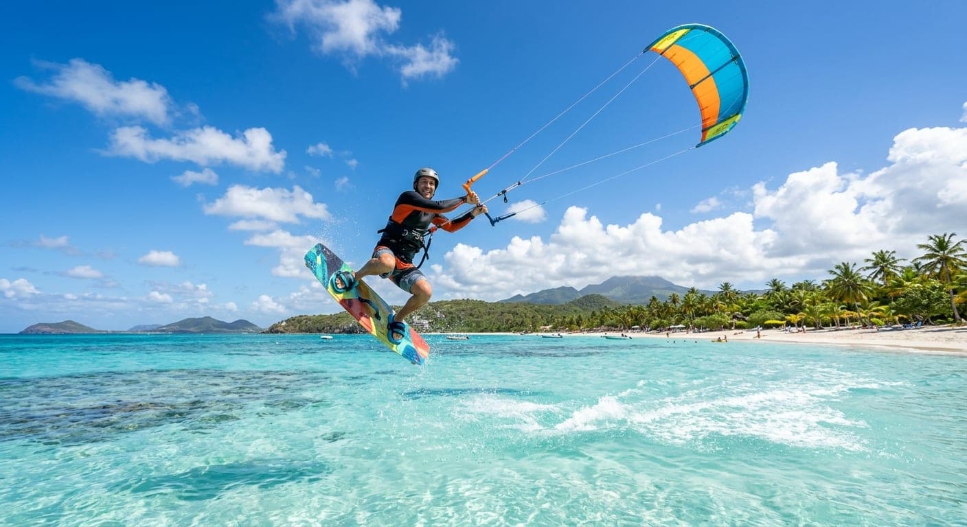 Saut en kitesurf sur le lagon