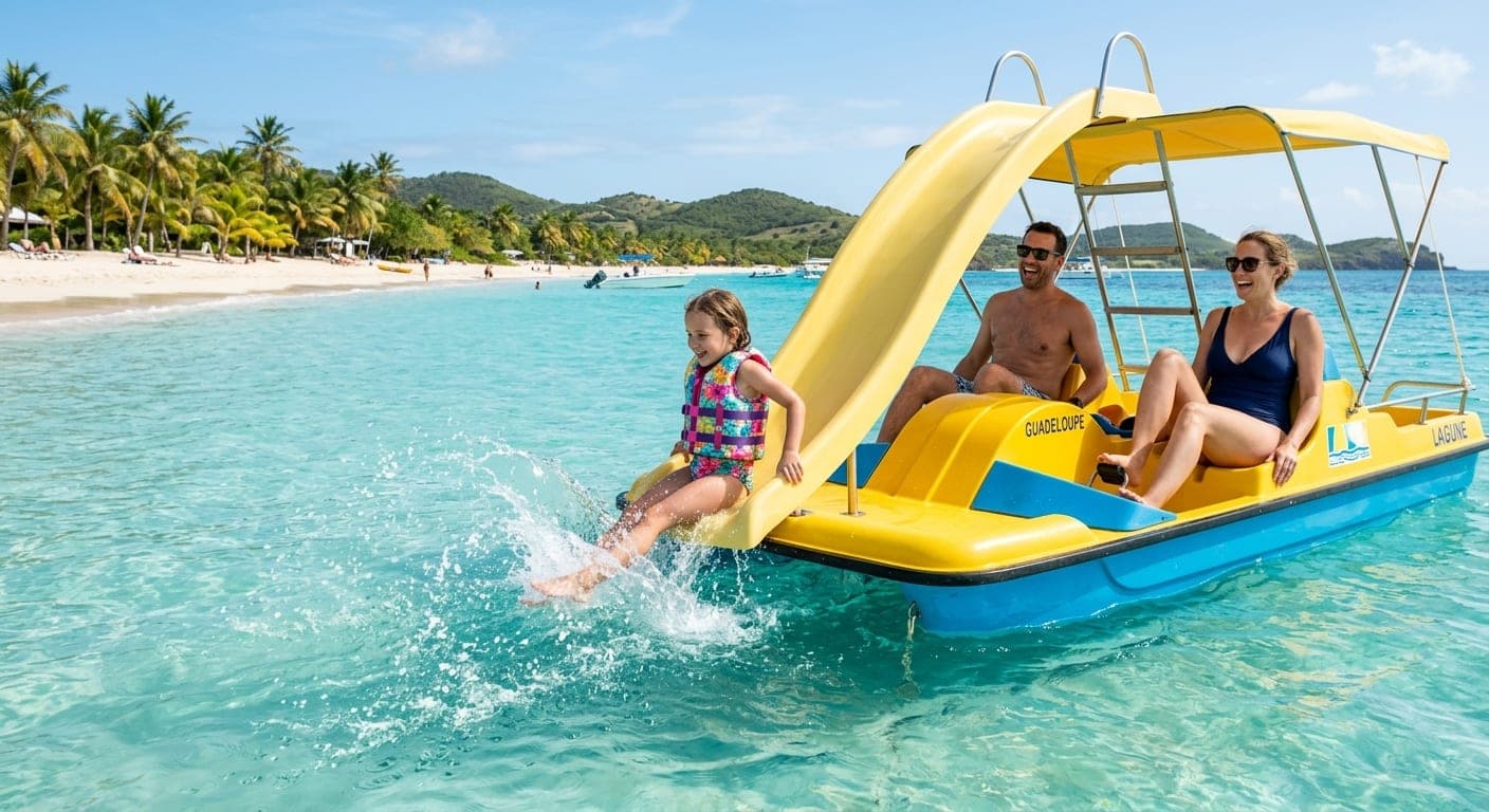 Pédalo avec toboggan en famille